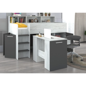 Multifunkční patrová postel DAGOBERT, levá, craft bílý/grafit, 5 let záruka