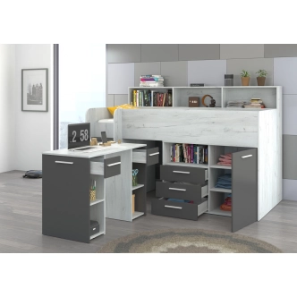 Multifunkční patrová postel DAGOBERT, levá, craft bílý/grafit, 5 let záruka