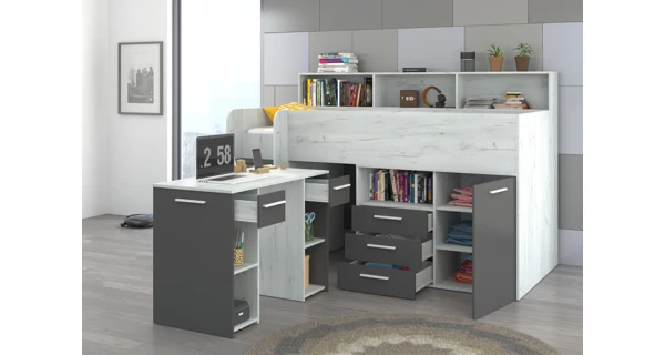 Multifunkční patrová postel DAGOBERT, levá, craft bílý/grafit