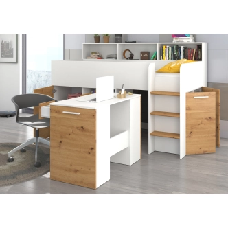 Multifunkční patrová postel DAGOBERT, pravá, bílá/dub artisan, 5 let záruka