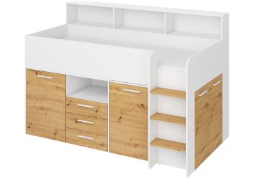 Multifunkční patrová postel DAGOBERT, pravá, bílá/dub artisan