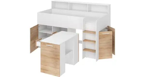 Multifunkční patrová postel DAGOBERT, pravá, bílá/dub sonoma, 5 let záruka