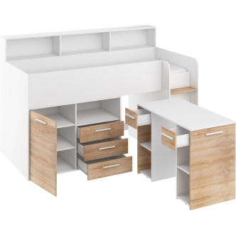 Multifunkční patrová postel DAGOBERT, pravá, bílá/dub sonoma, 5 let záruka