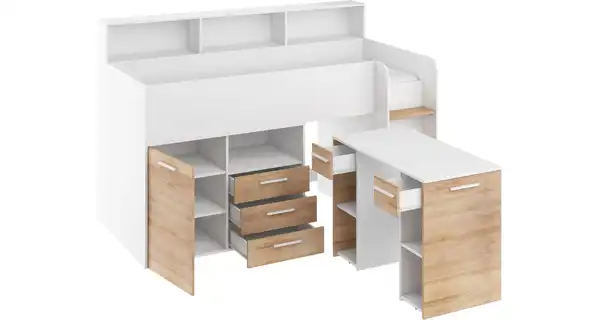 Multifunkční patrová postel DAGOBERT, pravá, bílá/dub sonoma, 5 let záruka
