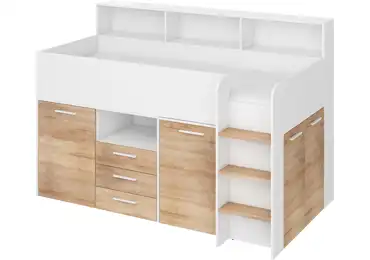 Multifunkční patrová postel DAGOBERT, pravá, bílá/dub sonoma