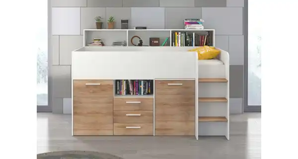 Multifunkční patrová postel DAGOBERT, pravá, bílá/dub sonoma