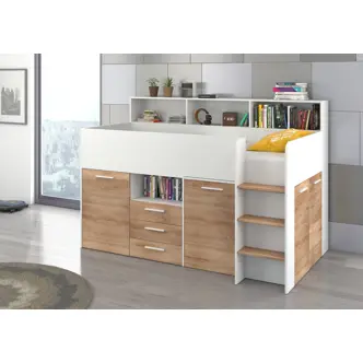 Multifunkční patrová postel DAGOBERT, pravá, bílá/dub sonoma
