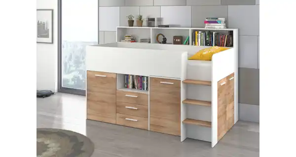 Multifunkční patrová postel DAGOBERT, pravá, bílá/dub sonoma