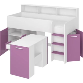 Multifunkční patrová postel DAGOBERT, pravá, bílá/levandulová, 5 let záruka