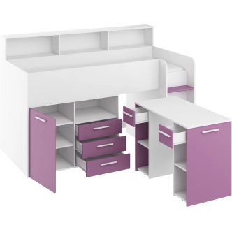 Multifunkční patrová postel DAGOBERT, pravá, bílá/levandulová, 5 let záruka