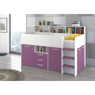 Multifunkční patrová postel DAGOBERT, pravá, bílá/levandulová, 5 let záruka