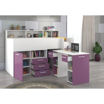 Multifunkční patrová postel DAGOBERT, pravá, bílá/levandulová, 5 let záruka