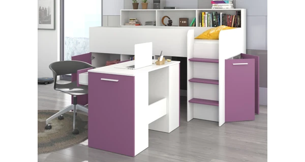 Multifunkční patrová postel DAGOBERT, pravá, bílá/levandulová