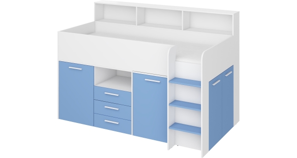 Multifunkční patrová postel DAGOBERT, pravá, bílá/sv. modrá, 5 let záruka