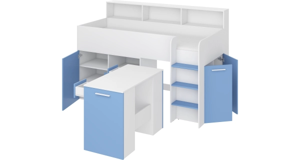 Multifunkční patrová postel DAGOBERT, pravá, bílá/sv. modrá, 5 let záruka