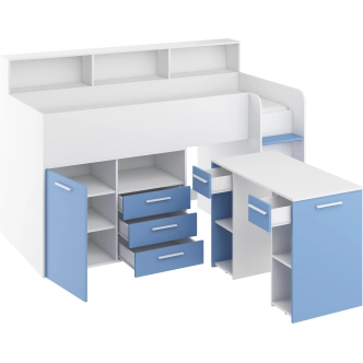 Multifunkční patrová postel DAGOBERT, pravá, bílá/sv. modrá, 5 let záruka