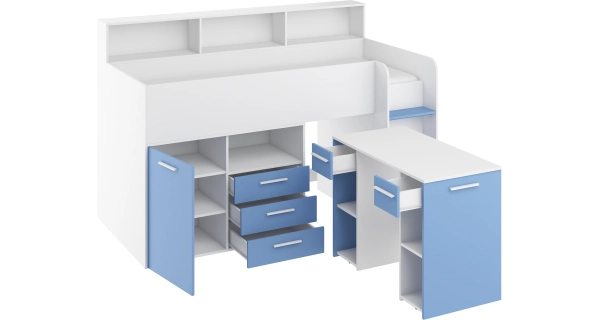 Multifunkční patrová postel DAGOBERT, pravá, bílá/sv. modrá, 5 let záruka