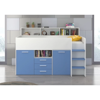Multifunkční patrová postel DAGOBERT, pravá, bílá/sv. modrá, 5 let záruka