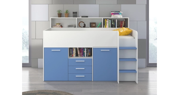 Multifunkční patrová postel DAGOBERT, pravá, bílá/sv. modrá, 5 let záruka