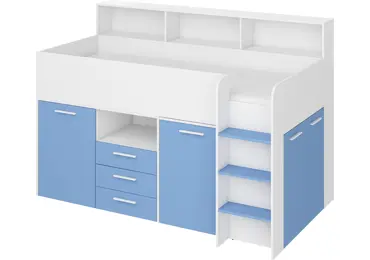 Multifunkční patrová postel DAGOBERT, pravá, bílá/sv. modrá