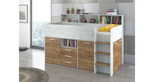 Multifunkční patrová postel DAGOBERT, pravá, craft bílý/craft zlatý