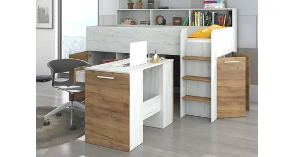 Multifunkční patrová postel DAGOBERT, pravá, craft bílý/craft zlatý