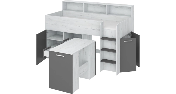 Multifunkční patrová postel DAGOBERT, pravá, craft bílý/grafit, 5 let záruka