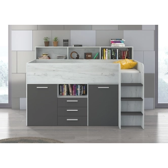 Multifunkční patrová postel DAGOBERT, pravá, craft bílý/grafit, 5 let záruka