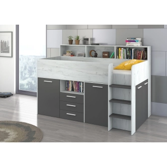 Multifunkční patrová postel DAGOBERT, pravá, craft bílý/grafit, 5 let záruka