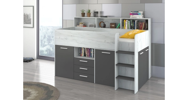 Multifunkční patrová postel DAGOBERT, pravá, craft bílý/grafit, 5 let záruka