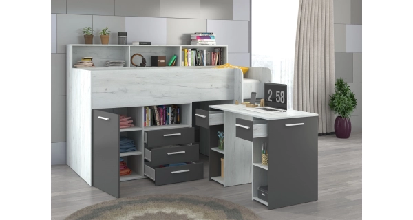 Multifunkční patrová postel DAGOBERT, pravá, craft bílý/grafit, 5 let záruka