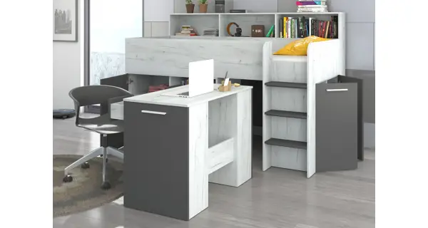 Multifunkční patrová postel DAGOBERT, pravá, craft bílý/grafit