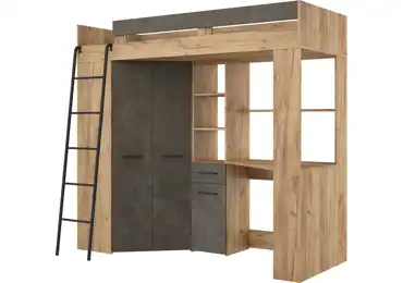 Multifunkční patrová postel OTIRA, levá, craft zlatý/granada hnědá