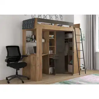 Multifunkční patrová postel OTIRA, pravá, craft zlatý/granada hnědá