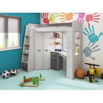 Multifunkční postel LENY levá, craft bílý/grafit, 5 let záruka