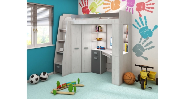 Multifunkční postel LENY levá, craft bílý/grafit, 5 let záruka