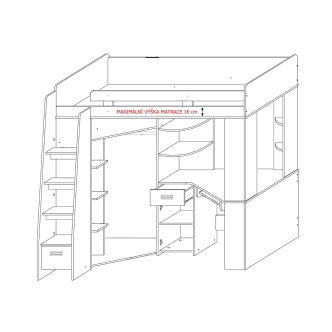 Multifunkční postel LENY levá, craft bílý/grafit, 5 let záruka