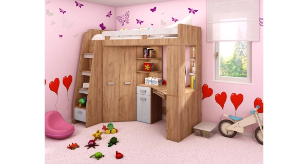 Multifunkční postel LENY levá, craft zlatý/craft bílý, 5 let záruka