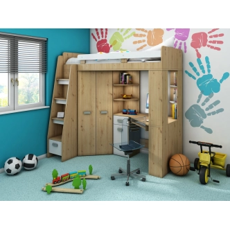 Multifunkční postel LENY levá, dub artisan/bílá, 5 let záruka