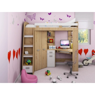 Multifunkční postel LENY levá, dub artisan/bílá, 5 let záruka