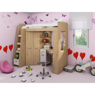 Multifunkční postel LENY levá, dub artisan/bílá, 5 let záruka