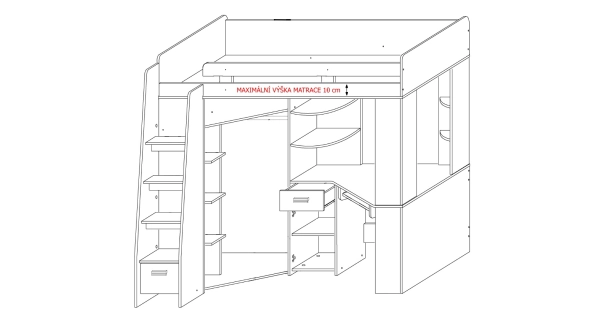Multifunkční postel LENY levá, dub artisan/bílá, 5 let záruka