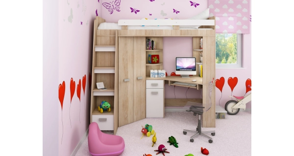 Multifunkční postel LENY levá, dub sonoma/bílá, 5 let záruka