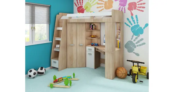 Multifunkční postel LENY levá, dub sonoma/bílá