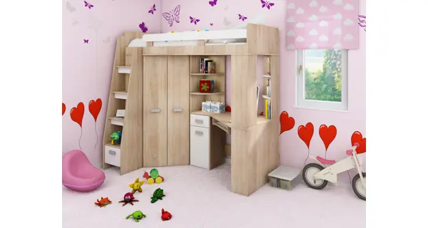 Multifunkční postel LENY levá, dub sonoma/bílá