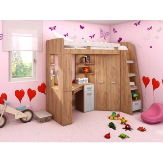 Multifunkční postel LENY pravá, craft zlatý/craft bílý, 5 let záruka