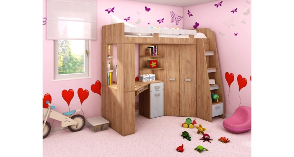 Multifunkční postel LENY pravá, craft zlatý/craft bílý, 5 let záruka