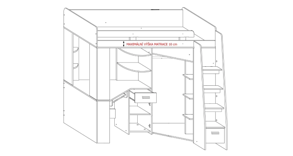 Multifunkční postel LENY pravá, dub artisan/bílá, 5 let záruka