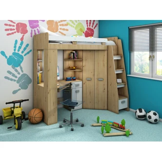 Multifunkční postel LENY pravá, dub artisan/bílá