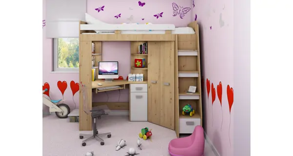 Multifunkční postel LENY pravá, dub artisan/bílá